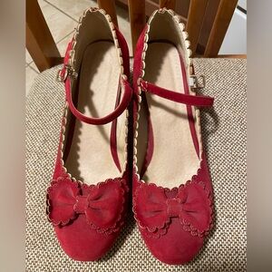 Red Mary Jane Shoes with Bow Detail
